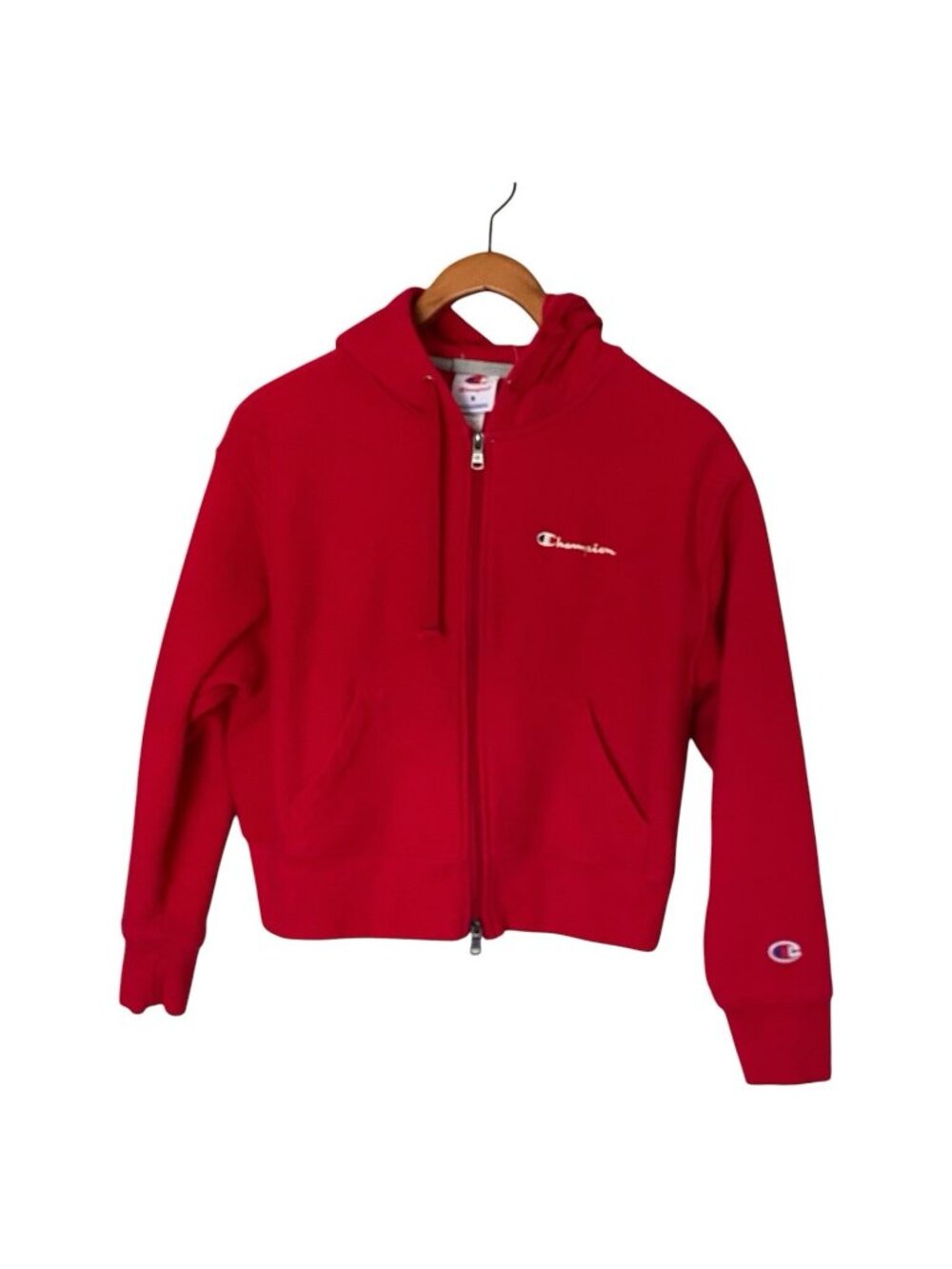 Champion Women’s Cropped Hoodie Tango Red Fleece Full Zip Sweatshirt Size S